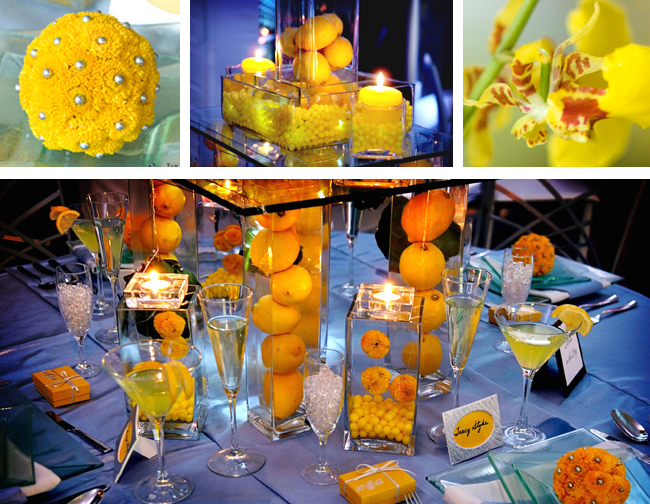 Yellow Party Flowers, Fruit and Candles